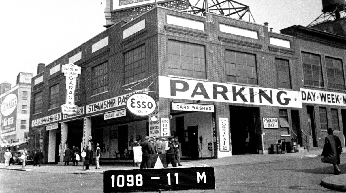 New York City tax photograph of the Steamship Parking garage across Twelfth Avenue from Pier 90